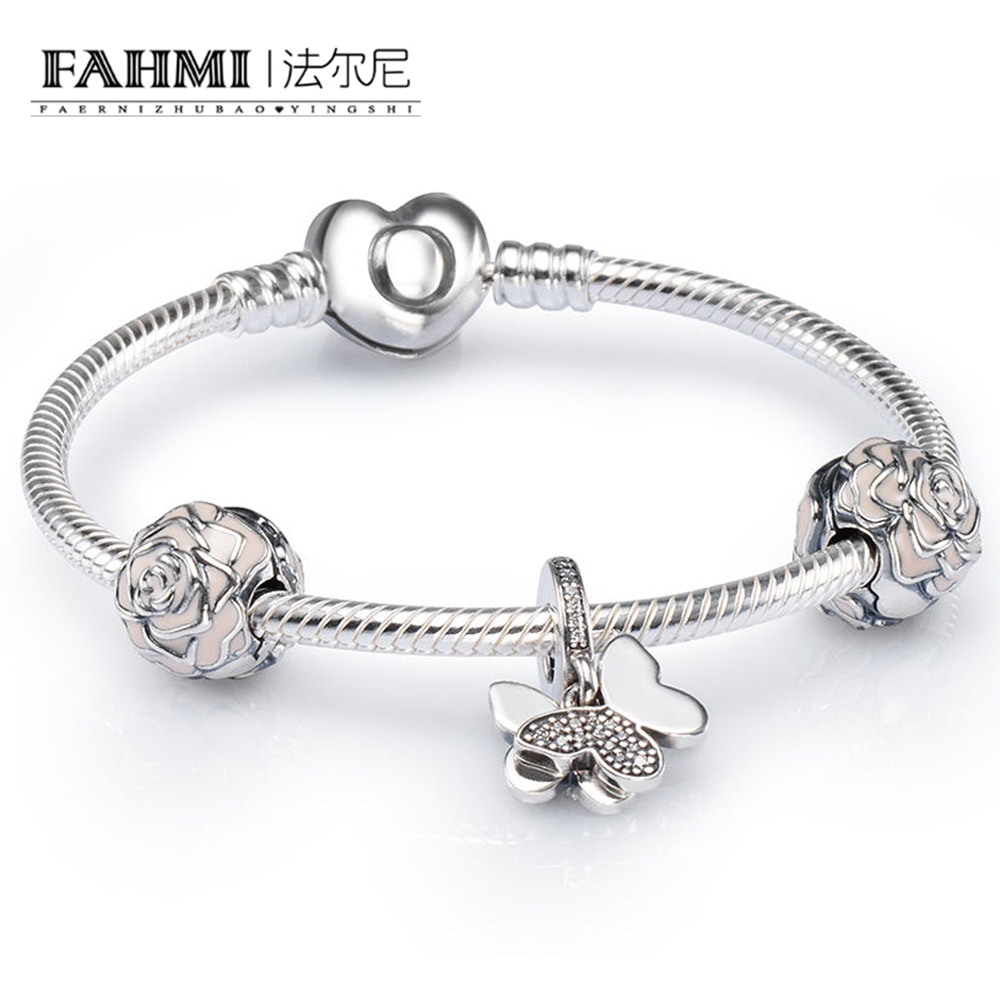 FAHMI 925 Sterling Silver FLUTTERING BUTTERFLY CHARM BRACELET SET fit DIY Original charm Bracelets jewelry A set of prices