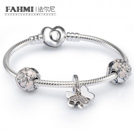 FAHMI 925 Sterling Silver FLUTTERING BUTTERFLY CHARM BRACELET SET fit DIY Original charm Bracelets jewelry A set of prices