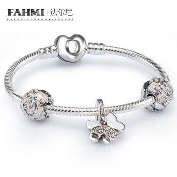 FAHMI 925 Sterling Silver FLUTTERING BUTTERFLY CHARM BRACELET SET fit DIY Original charm Bracelets jewelry A set of prices