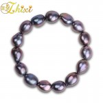 ZHIXI Man Jewlery Pearl jewelry Natural fresh Water Baroque Pearl Bracelets 9-10mm Black Strand bracelets Gift For Love S106