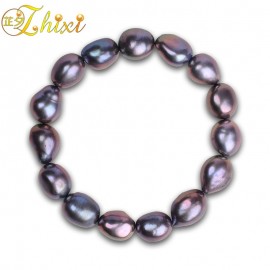 ZHIXI Man Jewlery Pearl jewelry Natural fresh Water Baroque Pearl Bracelets 9-10mm Black Strand bracelets Gift For Love S106
