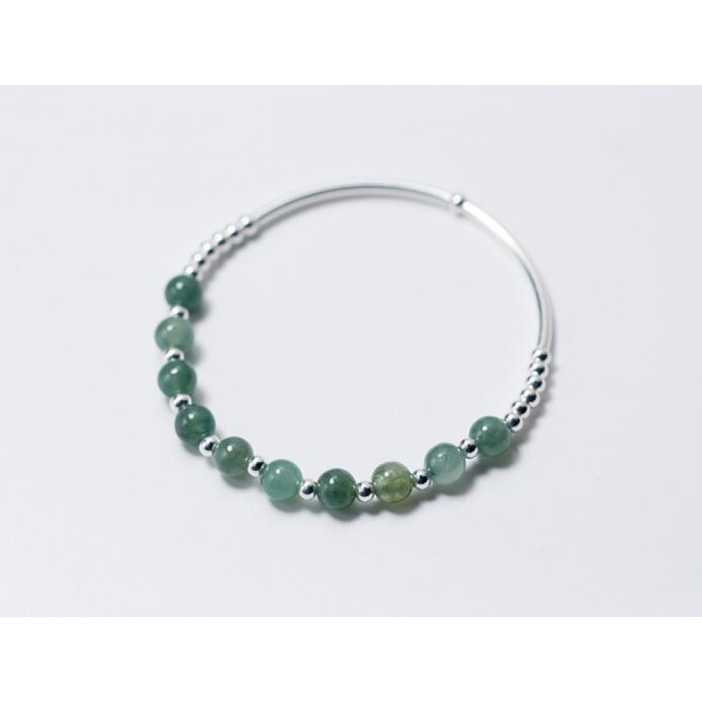 Real. 925 Sterling Silver Fine Jewelry Small Round Beadsamp; 6MM Natural Emerald Jade Stone Chain Bracelet Charms GTLS514