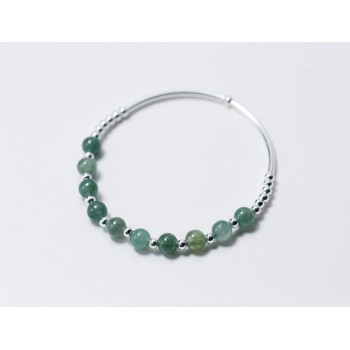 Real. 925 Sterling Silver Fine Jewelry Small Round Beadsamp; 6MM Natural Emerald Jade Stone Chain Bracelet Charms GTLS514