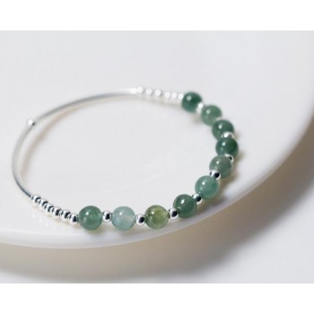 Real. 925 Sterling Silver Fine Jewelry Small Round Beadsamp; 6MM Natural Emerald Jade Stone Chain Bracelet Charms GTLS514