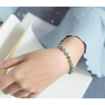 Real. 925 Sterling Silver Fine Jewelry Small Round Beadsamp; 6MM Natural Emerald Jade Stone Chain Bracelet Charms GTLS514