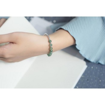 Real. 925 Sterling Silver Fine Jewelry Small Round Beadsamp; 6MM Natural Emerald Jade Stone Chain Bracelet Charms GTLS514