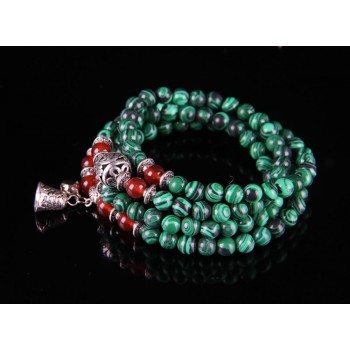 Fashion Natural Malachite and Red Stone Stone 108 Beads Beaded Strand Bracelets Tibetan Rosary Buddhism Prayer Beads