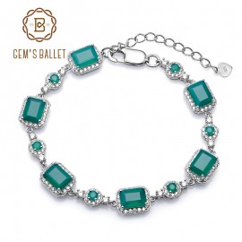 GEMS BALLET 6x8mm Green Agate Bracelet Genuine 925 sterling silver Natural Gemstone Chain Link Bracelet For Women Fine Jewelry
