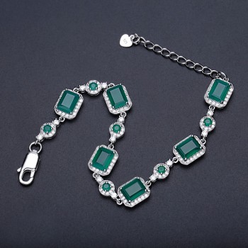 GEMS BALLET 6x8mm Green Agate Bracelet Genuine 925 sterling silver Natural Gemstone Chain Link Bracelet For Women Fine Jewelry
