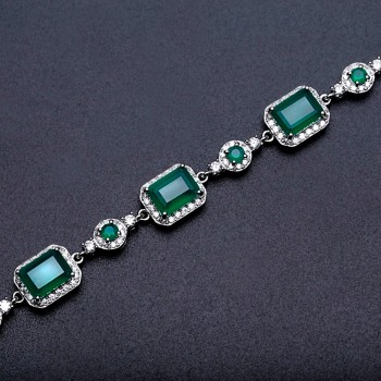 GEMS BALLET 6x8mm Green Agate Bracelet Genuine 925 sterling silver Natural Gemstone Chain Link Bracelet For Women Fine Jewelry
