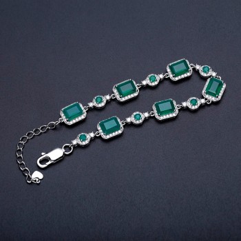 GEMS BALLET 6x8mm Green Agate Bracelet Genuine 925 sterling silver Natural Gemstone Chain Link Bracelet For Women Fine Jewelry