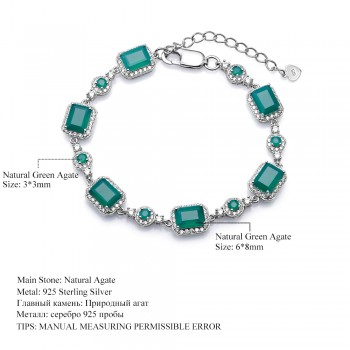 GEMS BALLET 6x8mm Green Agate Bracelet Genuine 925 sterling silver Natural Gemstone Chain Link Bracelet For Women Fine Jewelry