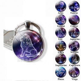 12 Zodiac Signs Keyrings Constellation Cute Cabochon Keychain Jewelry Scorpio Sagittarius Capricorn Virgo Pendant Birthday Gift