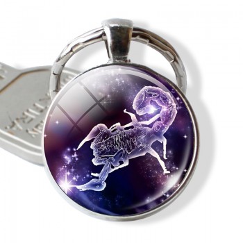 12 Zodiac Signs Keyrings Constellation Cute Cabochon Keychain Jewelry Scorpio Sagittarius Capricorn Virgo Pendant Birthday Gift