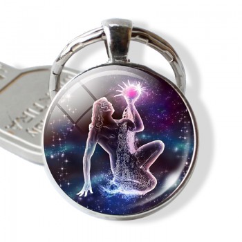 12 Zodiac Signs Keyrings Constellation Cute Cabochon Keychain Jewelry Scorpio Sagittarius Capricorn Virgo Pendant Birthday Gift