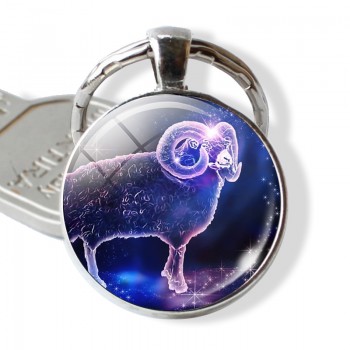12 Zodiac Signs Keyrings Constellation Cute Cabochon Keychain Jewelry Scorpio Sagittarius Capricorn Virgo Pendant Birthday Gift