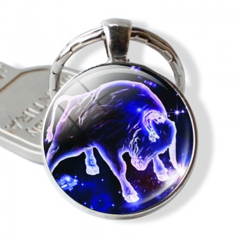 12 Zodiac Signs Keyrings Constellation Cute Cabochon Keychain Jewelry Scorpio Sagittarius Capricorn Virgo Pendant Birthday Gift