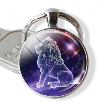 12 Zodiac Signs Keyrings Constellation Cute Cabochon Keychain Jewelry Scorpio Sagittarius Capricorn Virgo Pendant Birthday Gift