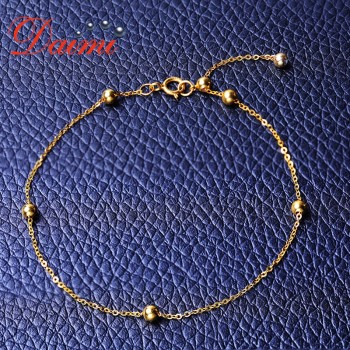 DAIMI Pure Gold Bracelet Satellite Chain 18K Yellow Gold Beads Chain Adjustable 18cm Bracelet Chain Jewelry Gift