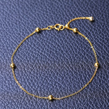 DAIMI Pure Gold Bracelet Satellite Chain 18K Yellow Gold Beads Chain Adjustable 18cm Bracelet Chain Jewelry Gift