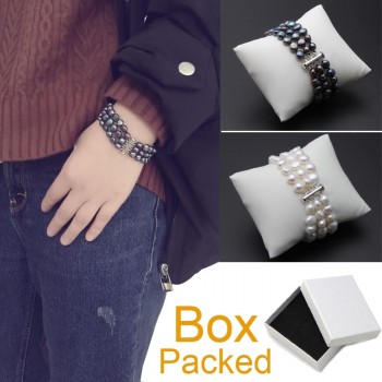 White real freshwater black pearl bracelet women,multilayer natural pearl bracelet jewelry daughter girl best gift birthday
