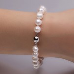 JYX Natural 8-10mm White Round Freshwater Pearl Bracelet Men Women 7.5