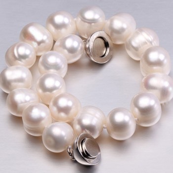 JYX Natural 8-10mm White Round Freshwater Pearl Bracelet Men Women 7.5