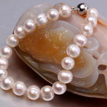 JYX Natural 8-10mm White Round Freshwater Pearl Bracelet Men Women 7.5