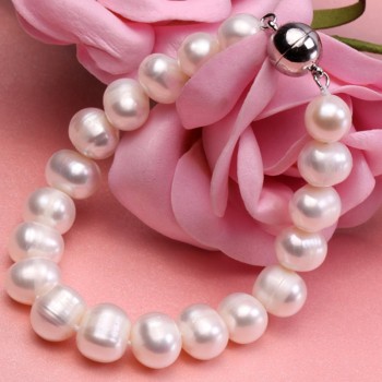 JYX Natural 8-10mm White Round Freshwater Pearl Bracelet Men Women 7.5
