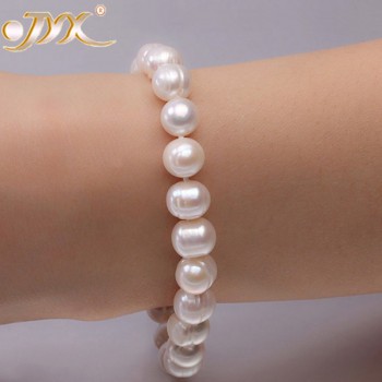 JYX Natural 8-10mm White Round Freshwater Pearl Bracelet Men Women 7.5