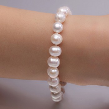 JYX Natural 8-10mm White Round Freshwater Pearl Bracelet Men Women 7.5