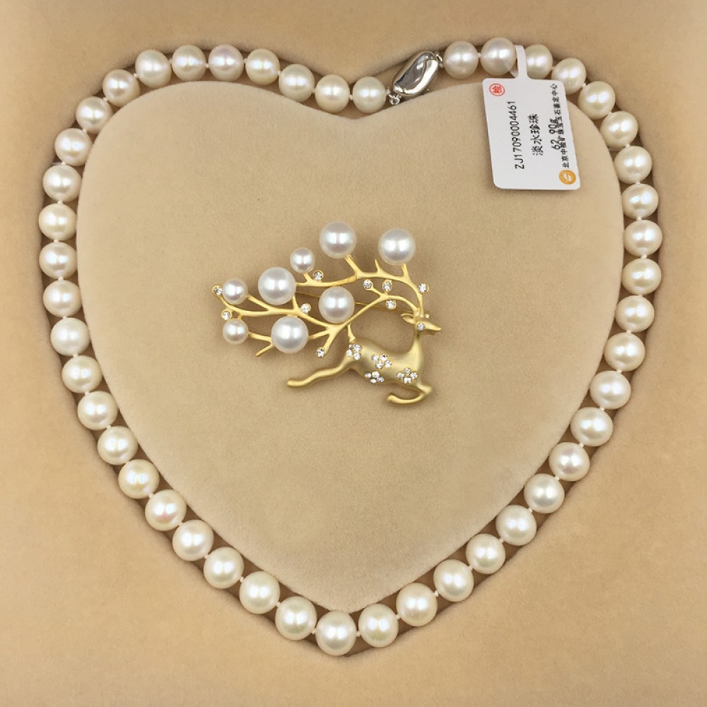 Sinya Natural freshwater round pearl beads strand necklace Chocker brooch jewelry set for Women Mum New years Christmas gift Hot