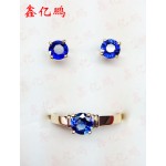 18 k gold inlaid natural Sri Lanka sapphire earrings suit ring earrings The royal blue
