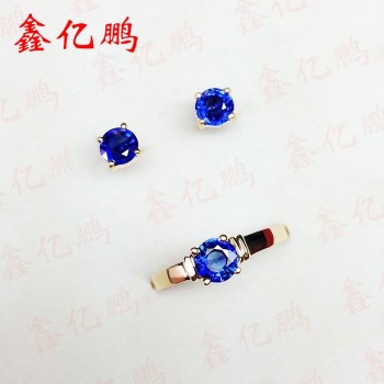 18 k gold inlaid natural Sri Lanka sapphire earrings suit ring earrings The royal blue