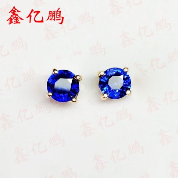 18 k gold inlaid natural Sri Lanka sapphire earrings suit ring earrings The royal blue
