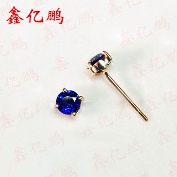 18 k gold inlaid natural Sri Lanka sapphire earrings suit ring earrings The royal blue