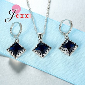 Jemmin Sterling Silver Bridal Jewelry Sets For Wedding Accessory Elegant Women Sapphire Pendant Necklaces And Earring Set
