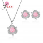 Jemmin Explosion Jewelry Set 925 Sterling Silver Flower Shape Pink Sky blue Crystal Zircon Earrings Necklace Holiday Party