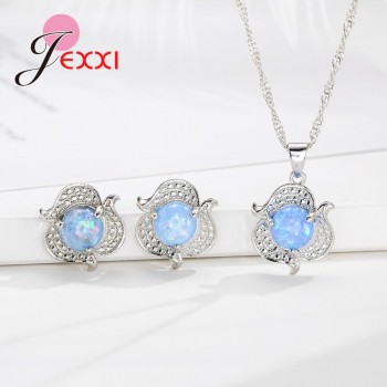 Jemmin Explosion Jewelry Set 925 Sterling Silver Flower Shape Pink Sky blue Crystal Zircon Earrings Necklace Holiday Party