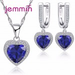 Jemmin Fine 925 Sterling Silver Wedding Jewelry Sets For Brides Valentine Day Sapphire Crystal Pendants Necklaces Earring Sets