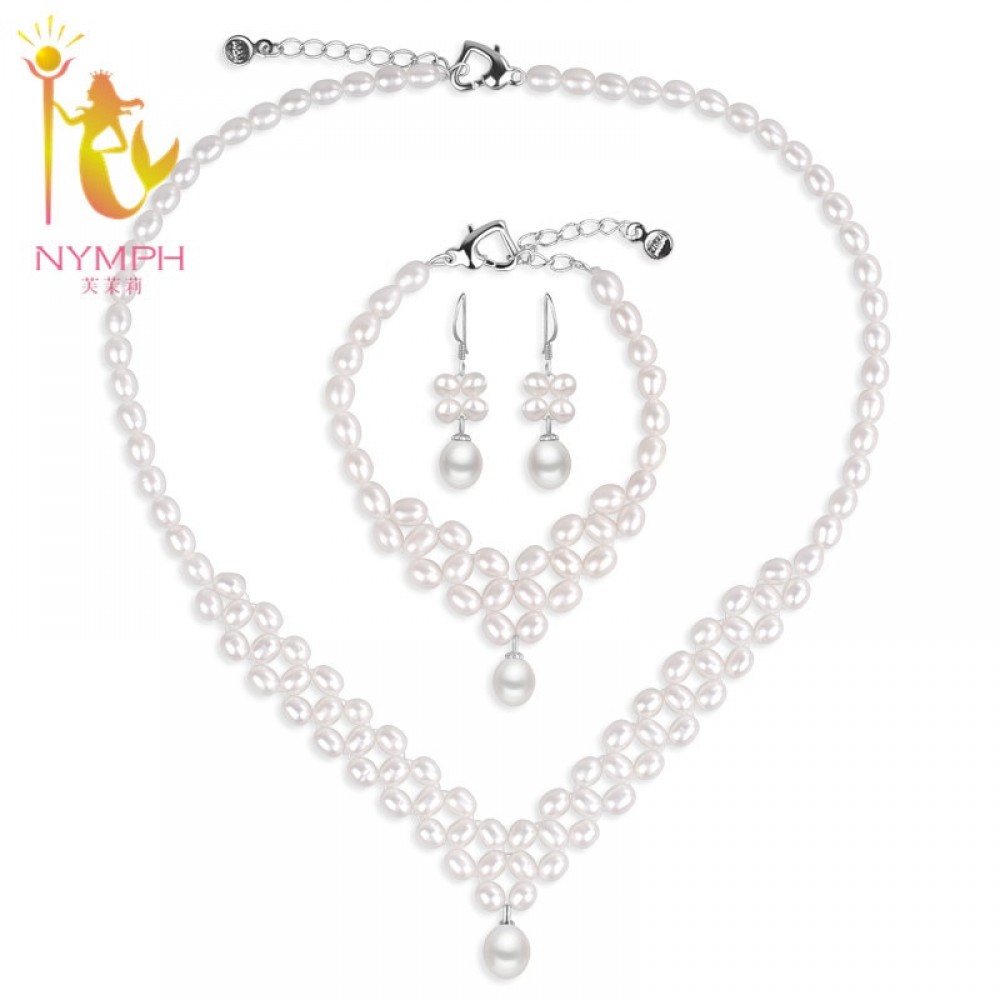 [NYMPH] Wedding Pearl Jewelry Set Pearl Jewelry Natural Freshwater Pearl Necklace Bracelet  Fine Jewerly For Women 090XLEDDZ
