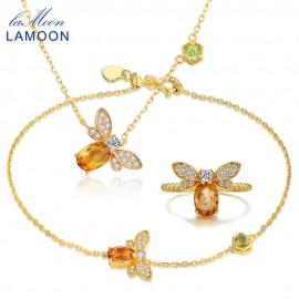 LAMOON Bee 5x7mm 1ct 100% Natural Citrine 925 Sterling Silver Jewelry S925  Jewelry Set V027-1