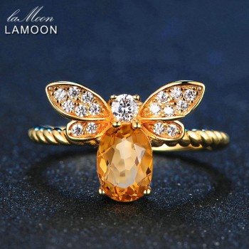 LAMOON Bee 5x7mm 1ct 100% Natural Citrine 925 Sterling Silver Jewelry S925  Jewelry Set V027-1