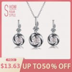 925 Sterling Silver Fine Jewelry Sets Trendy Engagement Wedding Necklace+Earring for Women PT159