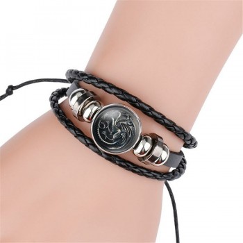 lacoogh New Ethnic Brown Retro Leather Bracelets for Men Women Game of Thrones Multiple Layers Badge Charms Men Bangles Fashion
