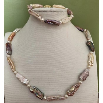 set of 14-15mm south sea multicolor pearl necklace 18amp;bracelet 7.5-8