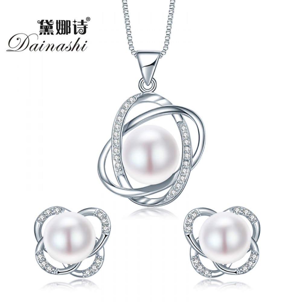 Top Quality Trendy Cross 925 Sterling Silver Jewelry Sets Pendant Necklace amp; Earring Big Pearl Pendant Earrings For Women Gift