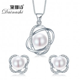 Top Quality Trendy Cross 925 Sterling Silver Jewelry Sets Pendant Necklace amp; Earring Big Pearl Pendant Earrings For Women Gift