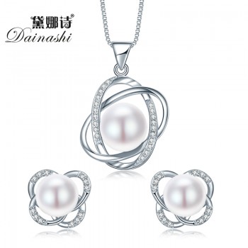 Top Quality Trendy Cross 925 Sterling Silver Jewelry Sets Pendant Necklace amp; Earring Big Pearl Pendant Earrings For Women Gift