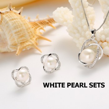 Top Quality Trendy Cross 925 Sterling Silver Jewelry Sets Pendant Necklace amp; Earring Big Pearl Pendant Earrings For Women Gift
